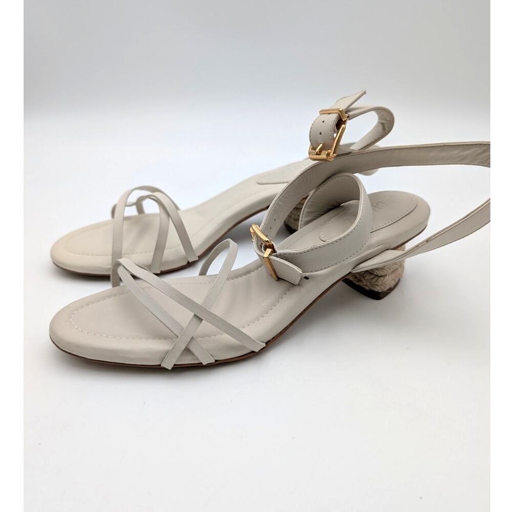 Schutz Alexandra Mid Block Sandals Ankle Strap Womens Off White Size US8B EU38.5